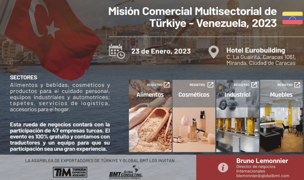 Caracas recibe este lunes 23 de enero una Misión Comercial Multisectorial de Türkiye